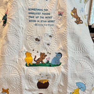 Adorable Vintage Winnie the Pooh Baby Quilt - Embroidered Nursery Bedding