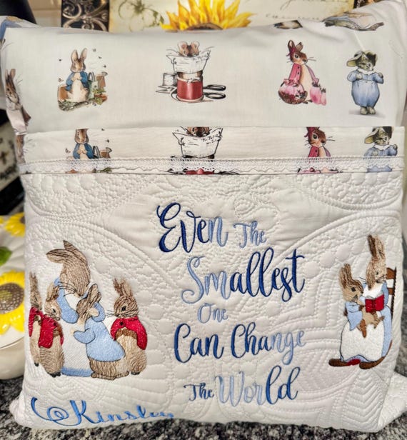 Whimsical Beatrix Potter Reading Pillow with Embroidered Design