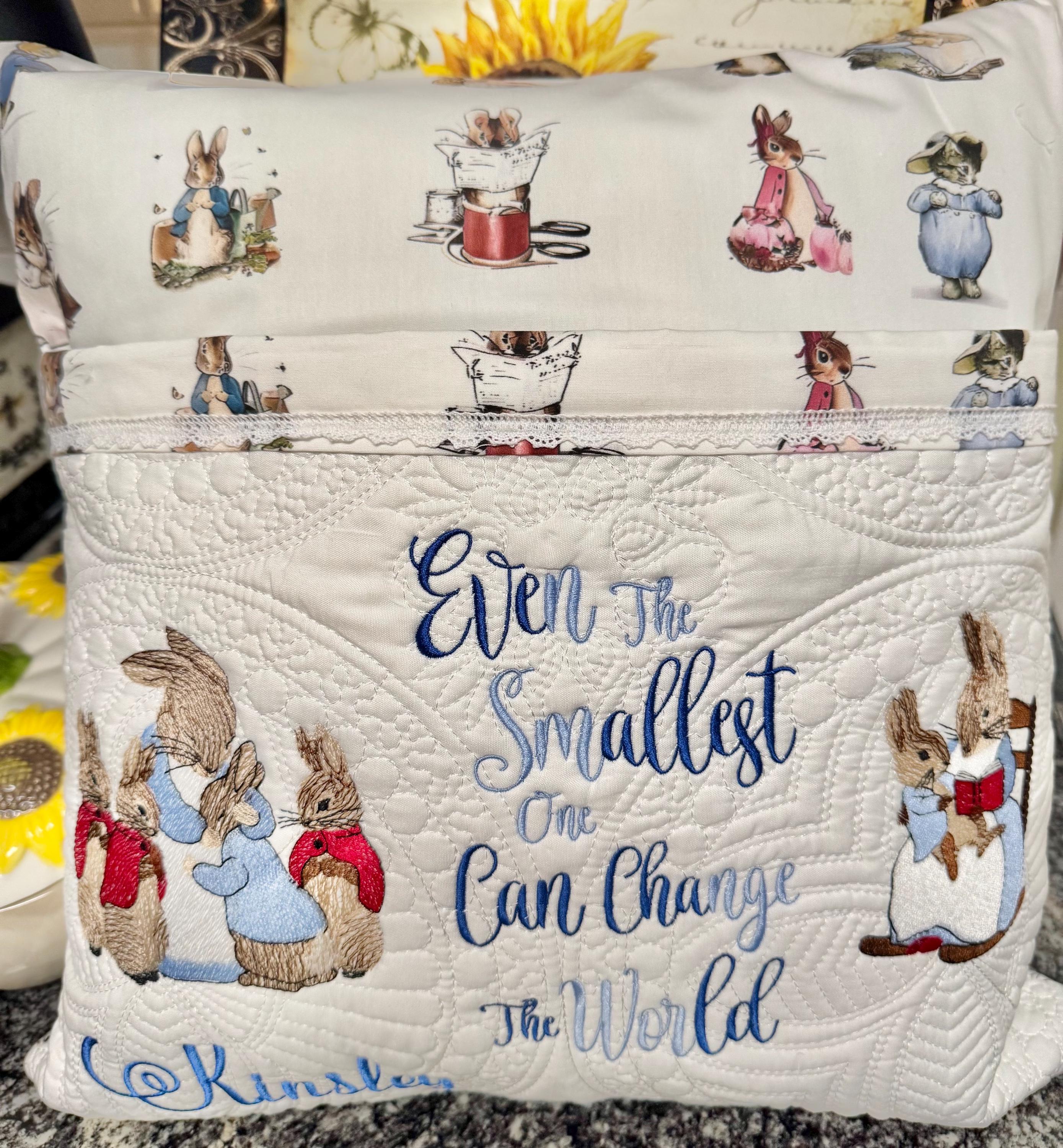 Whimsical Beatrix Potter Reading Pillow with Embroidered Design