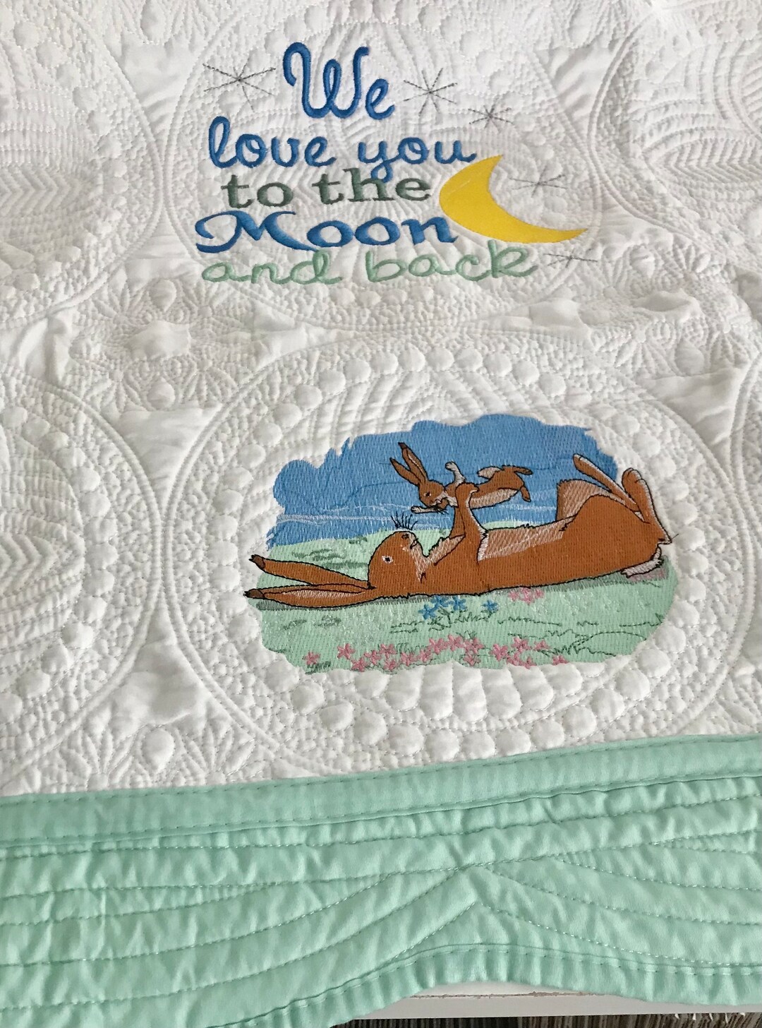 Guess How Much I Love You Baby Quilt Embroidered Baby Shower Gift Etsy