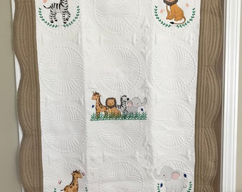 Baby Boy Quilt Handmade Safari Theme Jungle Animals Zoo Animals Baby ...