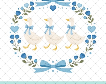 Ganso azul vintage (Png), ganso retro sublimado, ganso tonto y adorable (Png), lazo de ganso coqueto (Png), descarga digital