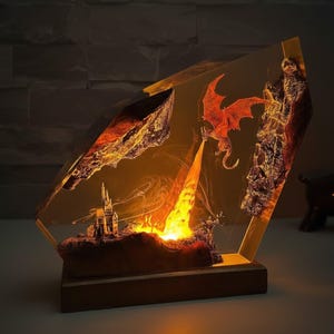 Dragon Fire Breath Resin Night Lamp, Dragon Statue Decoration, Unique Resin Art, Dragon Art, Diorama lamp, Dragon Lamp As Diorama Gift