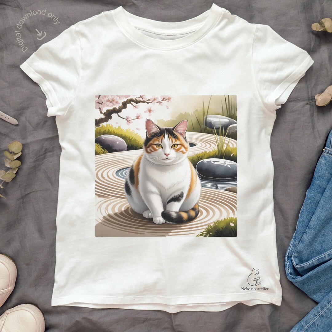 Calico Cat Zen Garden Art Print • Japanese Illustration (digital ...