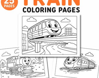 Train Coloring Pages for Kids, Transportation Activities, Printable PDF Download