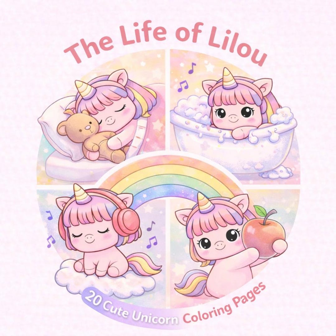 Cute Unicorn Coloring Pages for Kids, Printable Kawaii Unicorn Activity ...