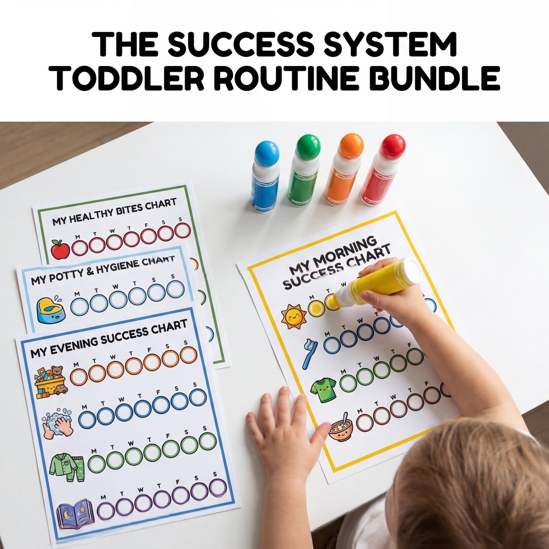 Toddler Routine Chart Bundle, Visual Schedule, Habit Tracker (PDF ...