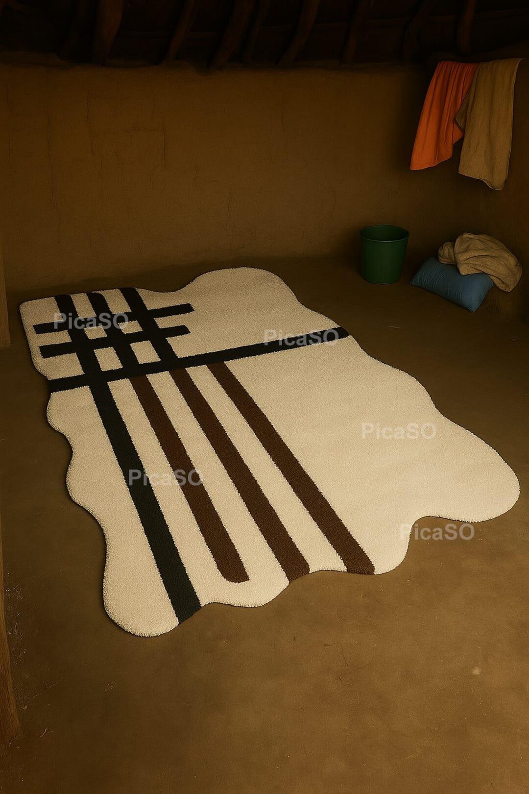 Modern Abstract Rug | Wavy Edge Area Carpet | Minimalist Line Art ...
