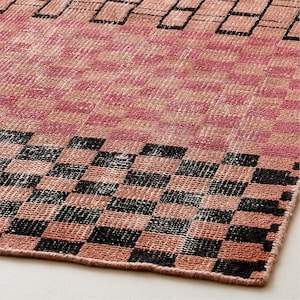 Alfombra de lana anudada a mano con diseño geométrico tribal moderno, decoración inspirada en Oushak.