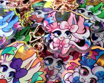 PKMN || Sylveon LGBTQ+ Pride Rainbow Acrylic Charms || 12 Variations