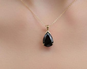 2 Ct Black Pear Cut Moissanite Pendant for Women in Gold Elegant Charm Necklace Minimalist Jewelry Gift for Her Anniversary Birthday Special