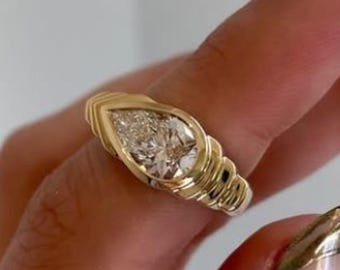 2.00CT East West Pear Moissanite Ring Pear Cut Moissanite Ring Bezel Set 14K Solid Gold Wedding Ring Solitaire Engagement Ring Bridal Ring