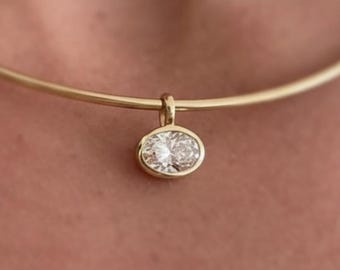 2 Ct East West Oval Moissanite Pendant Bezel Set Oval Cut Pendant For Woman Oval Cut Moissanite Charm 14k Yellow Gold Diamond Pendants