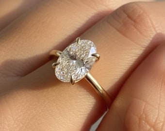 Oval Shape Moissanite Engagement Ring Solitaire Four Prong Set Bridal Wedding Ring For Her Minimalist Design 14k Solid Yellow Gold 3.00ct