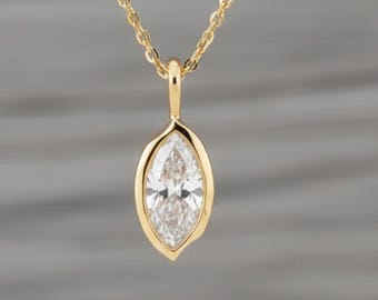 Marquise Cut Moissanite Pendant 2 Ct Bezel Set in 14k Gold, Woman’s Jewelry, Special Occasion Gift