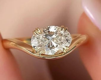 Oval Cut Pinky Engagement Ring | 1.5 CT East West Double Prong Diamond | Minimalist Pinky Wedding Ring for Her