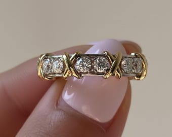 Two Tone Cross Wedding Band, 1.8 CT Moissanite Band, 925 Sterling Silver, Birthday Gift, Party Wear Band, Anniversary Gift, Gift's For Women