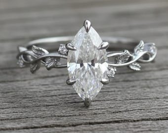 Marquise Cut Moissanite Engagement Ring Moissanite Bridal Ring Promise Ring For Her Simple Wedding Ring Luxury Anniversary Gifts For Women