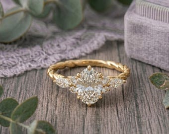 2 CT IGI Certified Lab grown diamond engagement ring Solid gold ring Oval cut lab diamond ring 3/4 eternity Twisted ring Anniversary gift