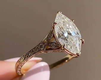 Victorian engagement ring Vintage Marquise Moissanite Engagement Ring 14k Gold Ring Promise Ring for Her Victorian jewelry