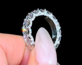 3mm Round Moissanite Eternity Band: Wide White Gold Wedding Ring