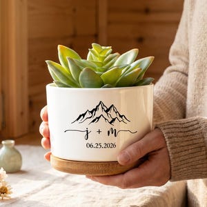 Personalized Flower Pot Mountain Design Custom Initials Planter Wedding Gift for Couple Bridal Shower Plant Lover Keepsake