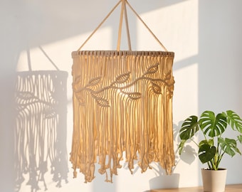 Boho blad macramé lampenkap handgemaakte katoenen touw hangende lampenkap natuurlijke boho woondecoratie