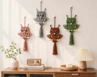 Tapiz de pared de búho tejido a mano, decoración bohemia de macramé para guardería, tapiz de pared para habitación infantil, regalo de baby shower con temática de bosque, neutro