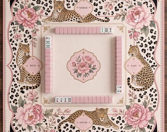 Leopard Peony Mahjong Table Mat, Noise Reducing Non Slip Game Pad, French Vintage Board Game Mat, Roll Up Mahjong Mat Gift