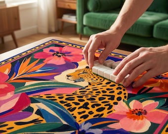 Jungle Cheetah Mahjong Table Mat Diatomite Non Slip Quiet Card Game Pad Thick Cushion HD Heat Transfer Print