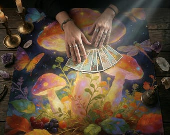 Leinen-Tarot-Tischdecke - Hexenaltar-Wahrsagematte für Tarot-Lesung, Astrologie, Kristallgitter, spirituelles Geschenk