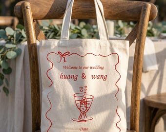 Personalized Wedding Favor Canvas Tote Bag, Custom Wedding Thank You Tote, Eco Friendly Cotton Gift