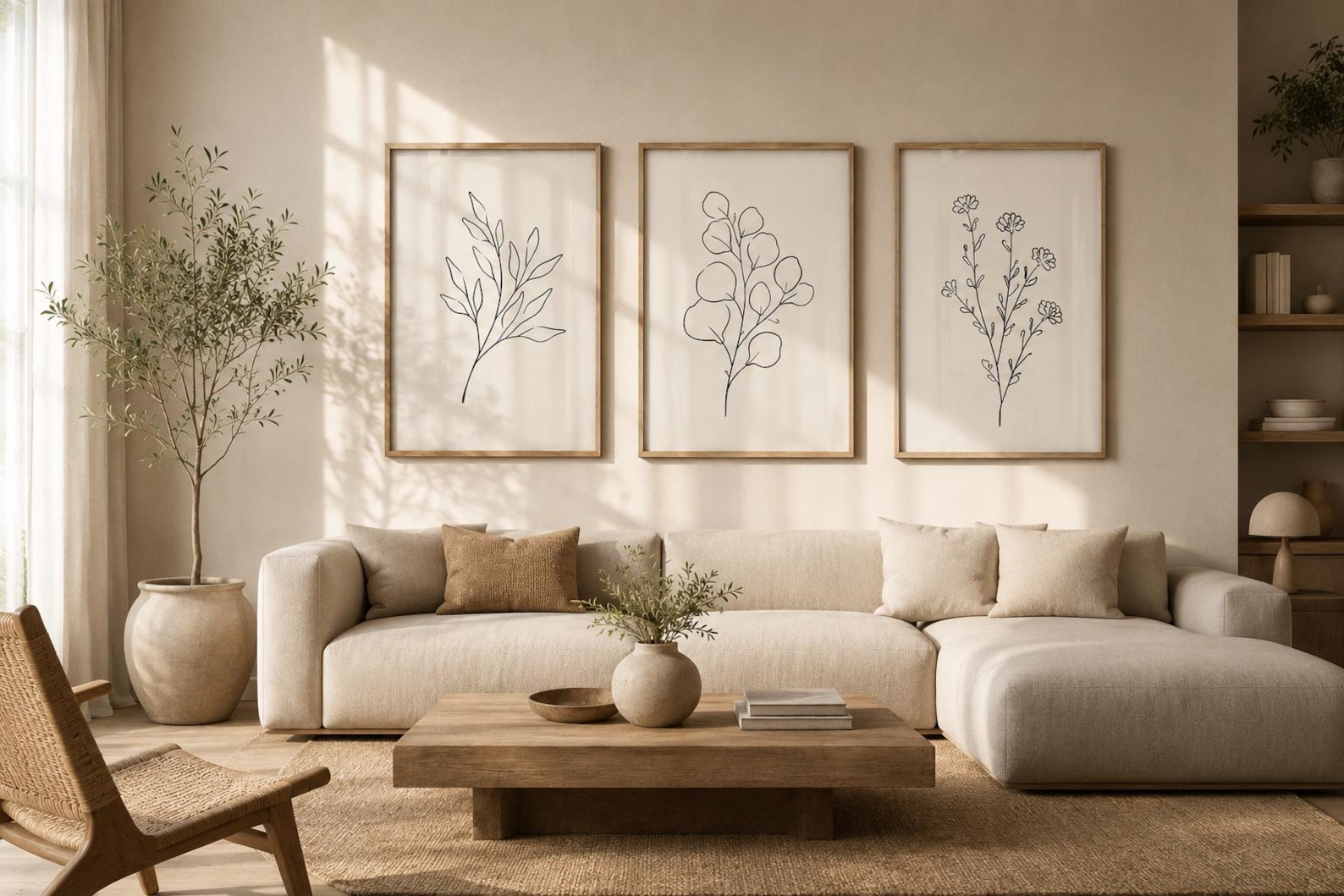Set of 3 Minimalist Botanical Line Art Prints, Scandinavian Gallery ...