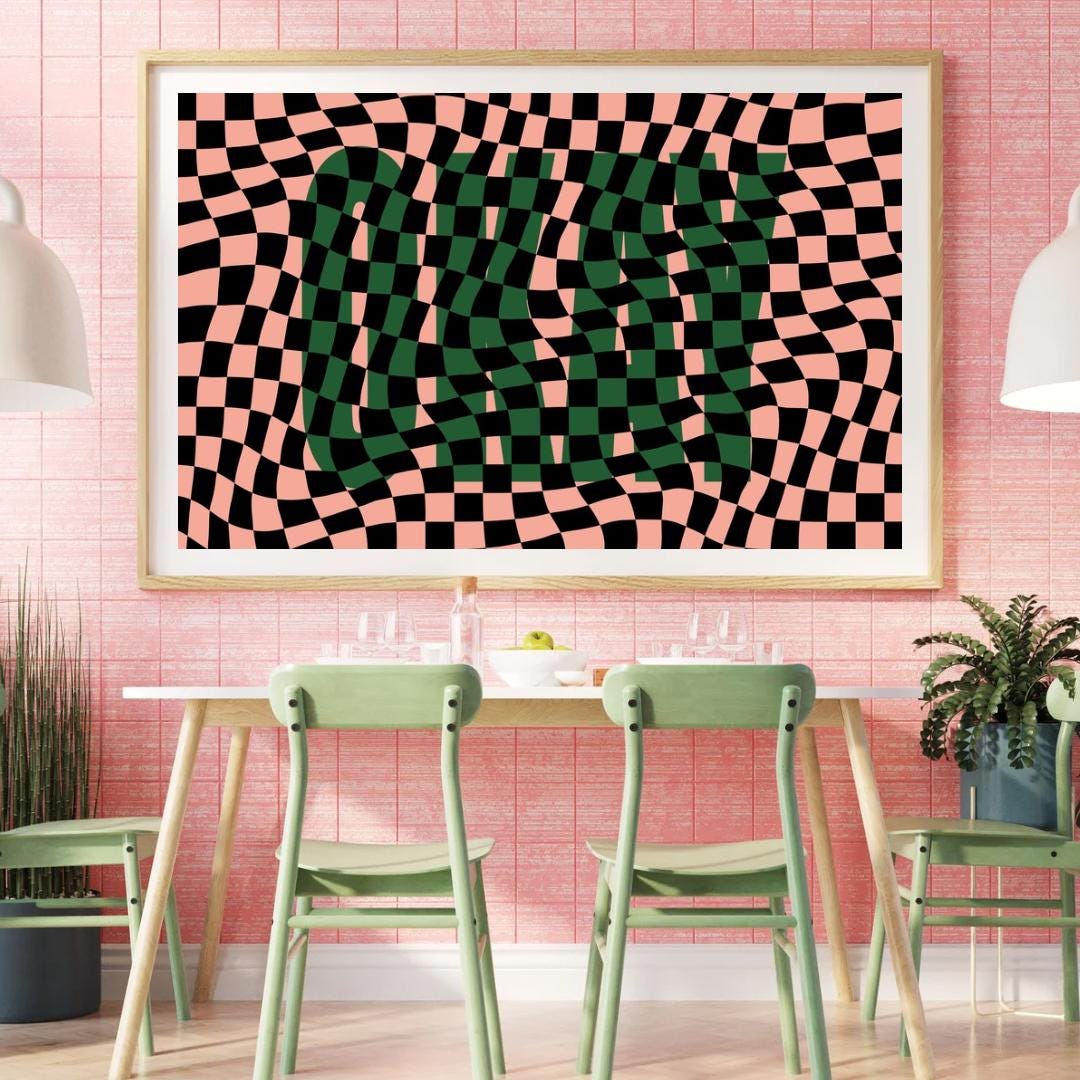 Abstract Checkerboard Wall Art Printable, Wavy Optical Pattern, Modern ...