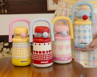 27 oz Kawaii Insulated Water Bottle with Straw, Pastel Tumbler with Handle | Sidagar