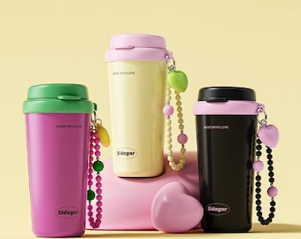 Sidagar 16 oz Ceramic Lined Coffee Mug with Heart Charm, Leak-Proof Travel Tumbler