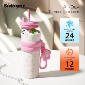 Sidagar Insulated Water Bottle: 24oz Coffee Mug For Women, Leak-Proof Temubler Straw Lid image 18
