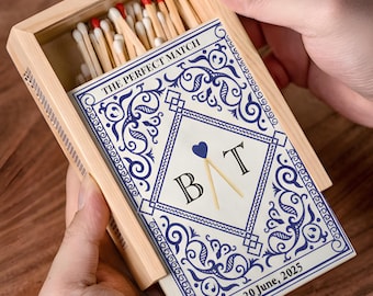 Personalized Couple Wooden Matchbox, The Perfect Match Box, Wood Matchbox for Couples, Valentine's Gift, Personalized Engagement Gifts