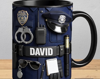 Personalized Police Gear Mug, Custom Name Police Officer Coffee Mug, Gift for Police Officer