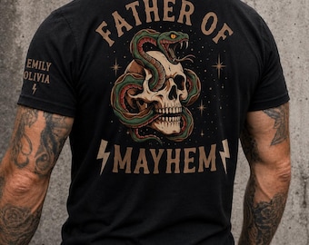 Camiseta "Padre del Caos" para papá, camiseta personalizada de esqueleto para papá, regalo del Día del Padre para esposo, camiseta rockera atrevida para mamá y papá, camiseta genial para papá