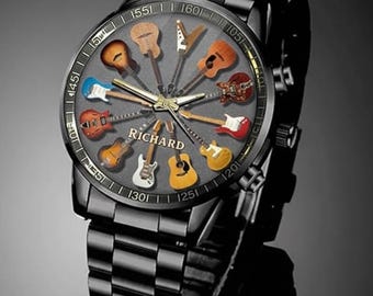 Guitar Watch for Music Lovers, Guitar Watch for Men, Personalized Guitar Stainless Steel Watch, Musician Gift for Guitarist Dad