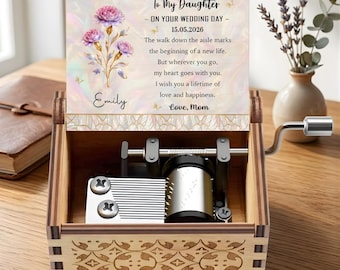 Personalized To My Daughter On Your Wedding Day Music Box, Custom Name Birth Flower Wooden Music Box, Gift for Bride from Mom