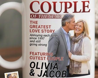 Custom Photo Couple Of The Year Magazine Mug – Personalized Wedding Anniversary Gift For Husband And Wife, Funny Love Keepsake