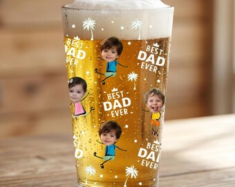 Personalized Best Dad Ever Beer Glass, Custom Photo Summer Tropical Beer Cup, Funny Father's Day Gift, Personalized Dad Beer Pint