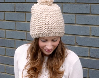 Knitting pattern - pom pom bobble hat instant PDF download