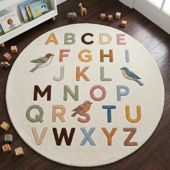 Hand Tufted Alphabet Learning Rug | Kids Room, Playroom, Montessori, Educational, Preschool, Nursery Rug