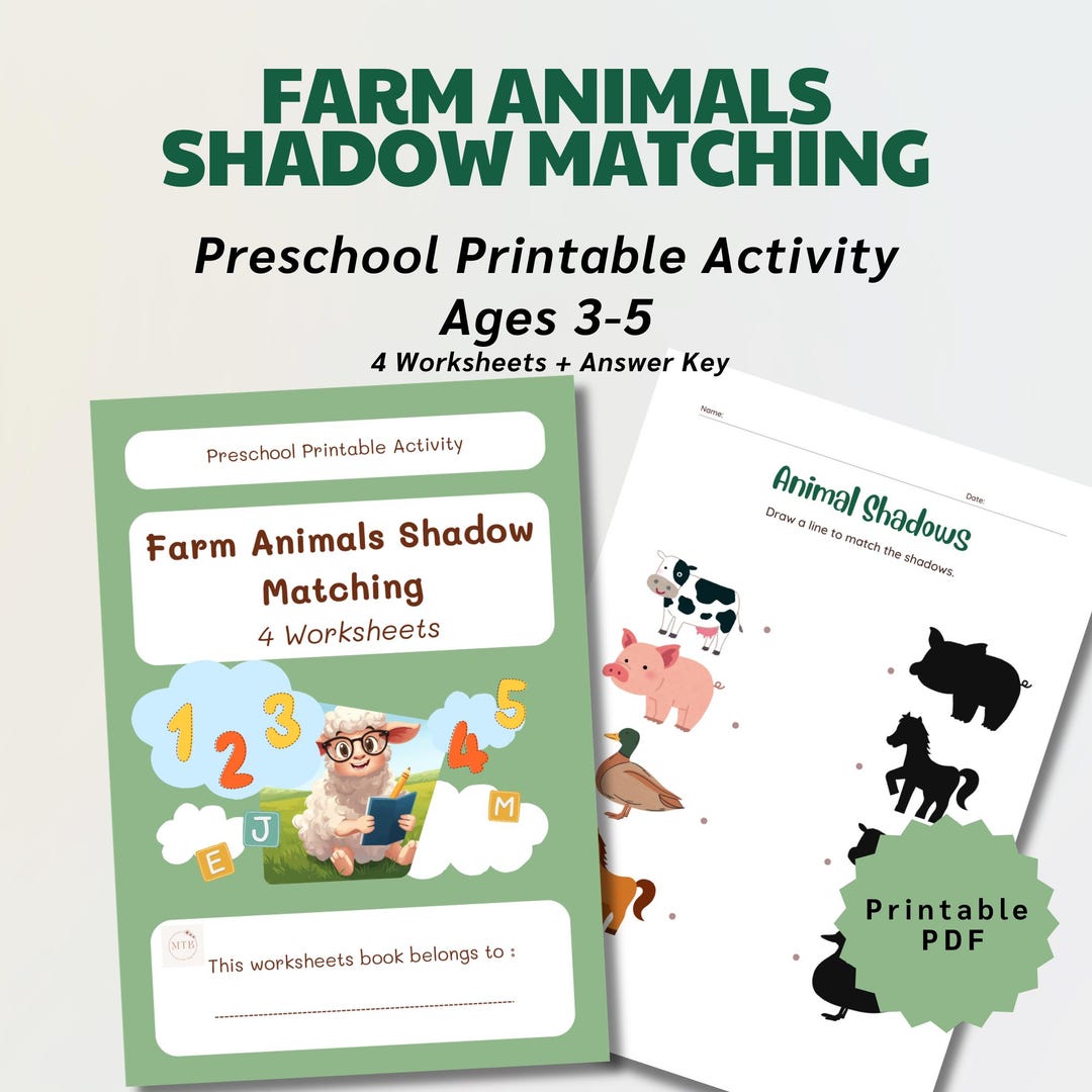 Farm Animals Shadow Matching Printable | Preschool Farm Activity ...