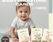 Baby Milestone Cards Printable | Monthly Baby Milestones 1–12 Months | First Year Photo Props | French English Baby Cards