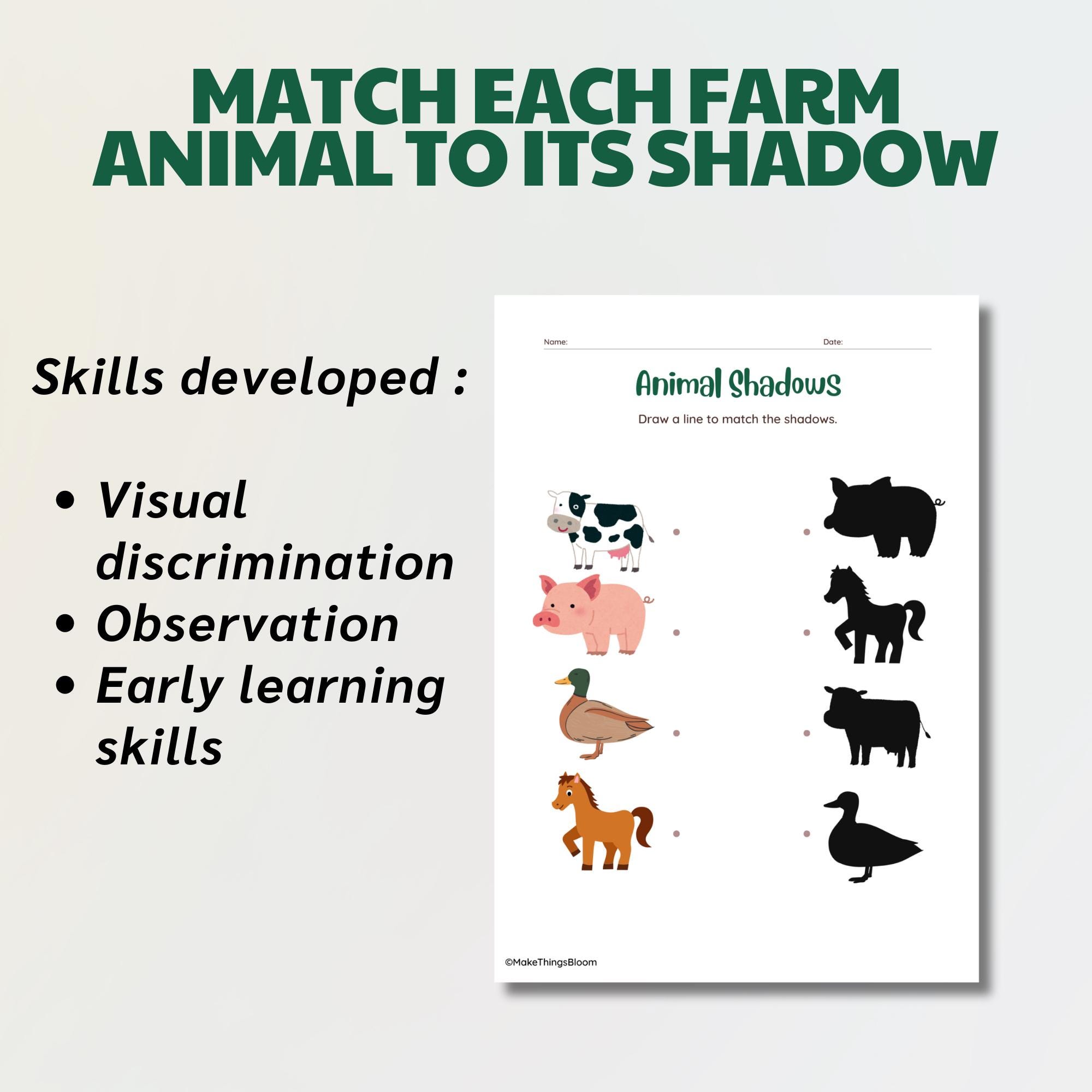 Farm Animals Shadow Matching Printable | Preschool Farm Activity ...