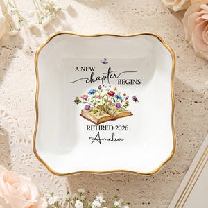 Personalized Retirement Jewelry Dish, New Chapter Begins Ring Dish, Retired 2026 Trinket Tray,retirement gift